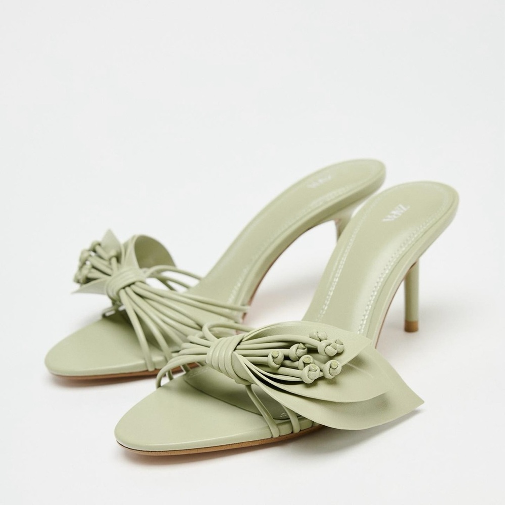 Zara Sage Green Heeled Sandals